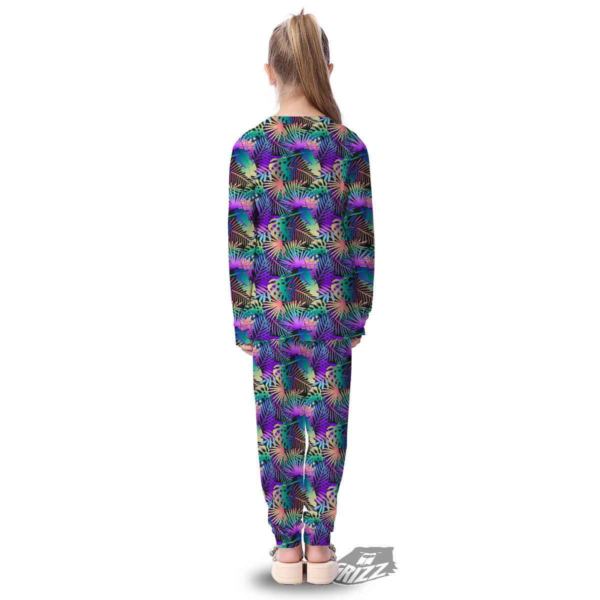 Tropical Neon Color And Palm Leaves Print Pattern Kid's Pajamas-grizzshop