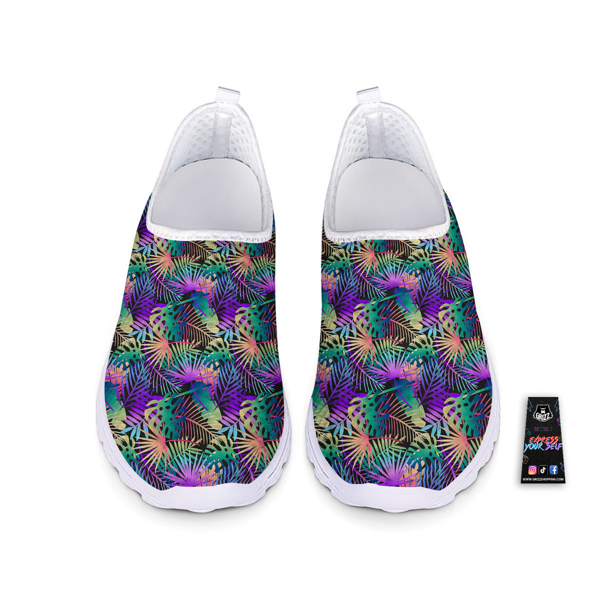 Tropical Neon Color And Palm Leaves Print Pattern Nurse Shoes-grizzshop
