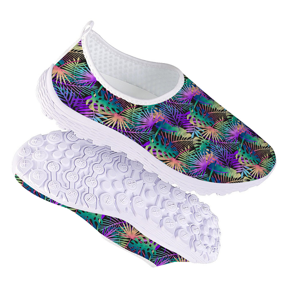 Tropical Neon Color And Palm Leaves Print Pattern Nurse Shoes-grizzshop