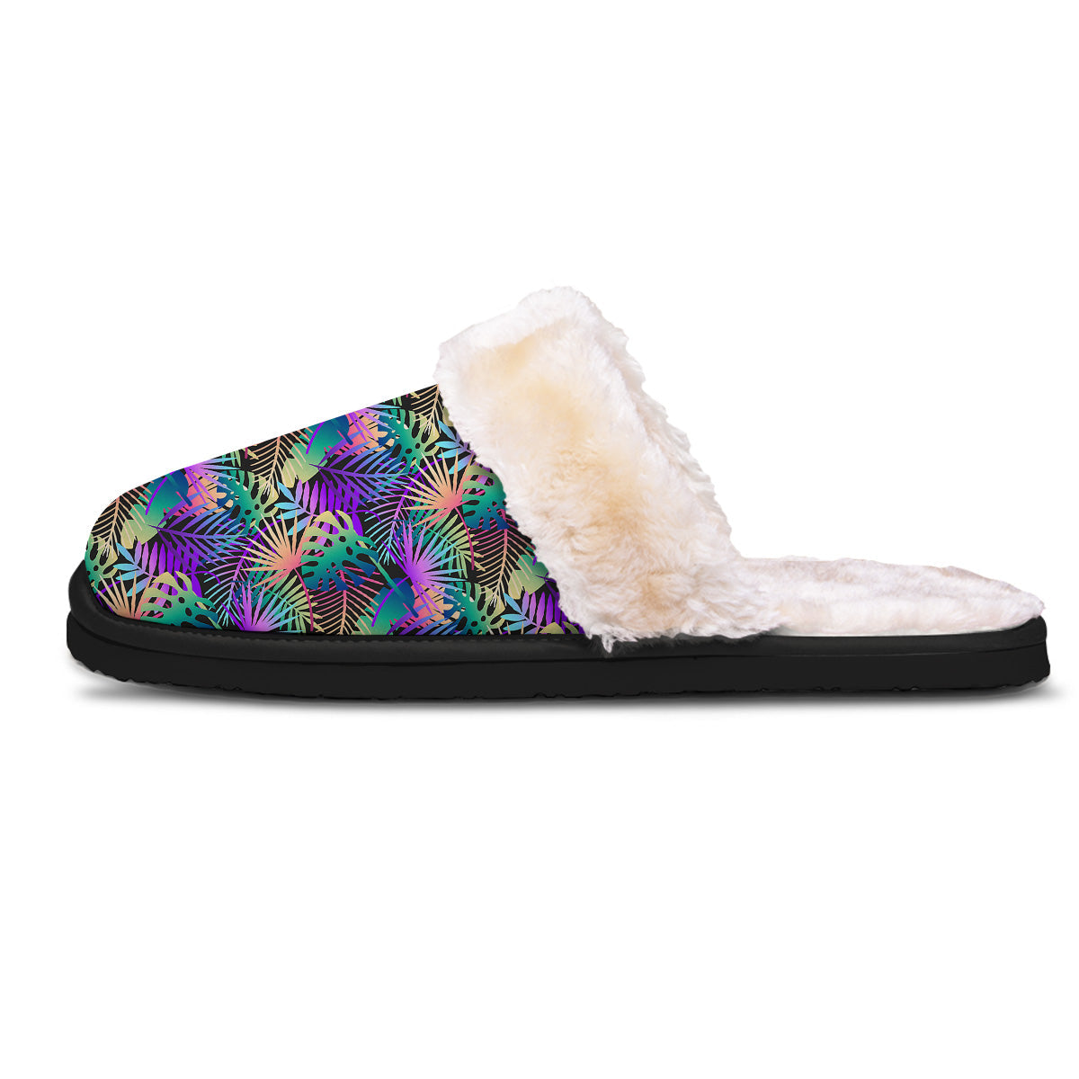 Tropical Neon Color And Palm Leaves Print Pattern Slippers-grizzshop