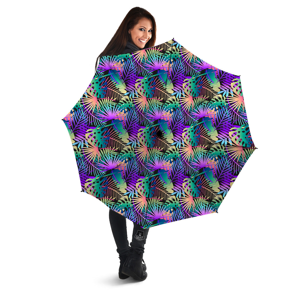 Tropical Neon Color And Palm Leaves Print Pattern Umbrella-grizzshop