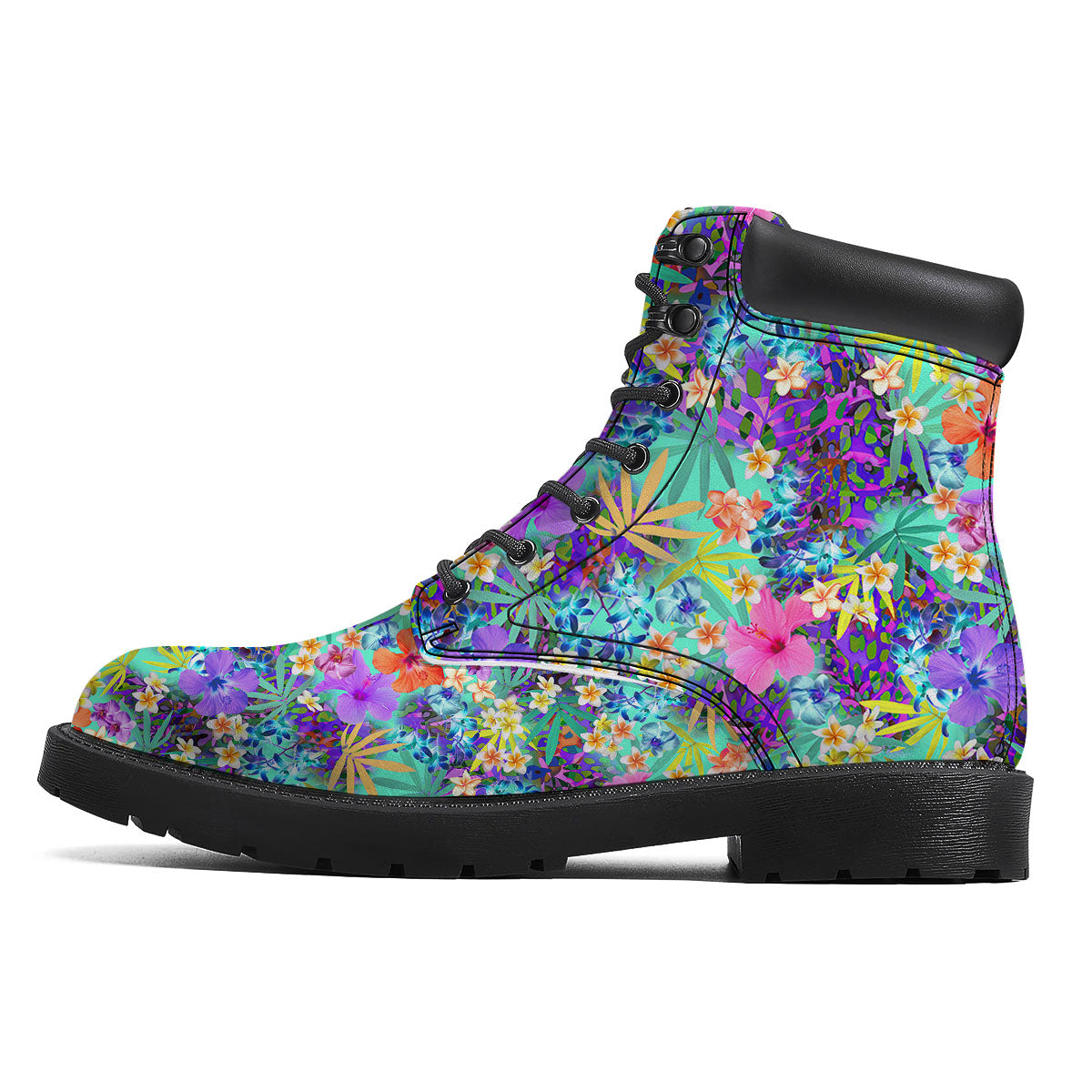 Tropical Neon Hibiscus Print Pattern Boots-grizzshop