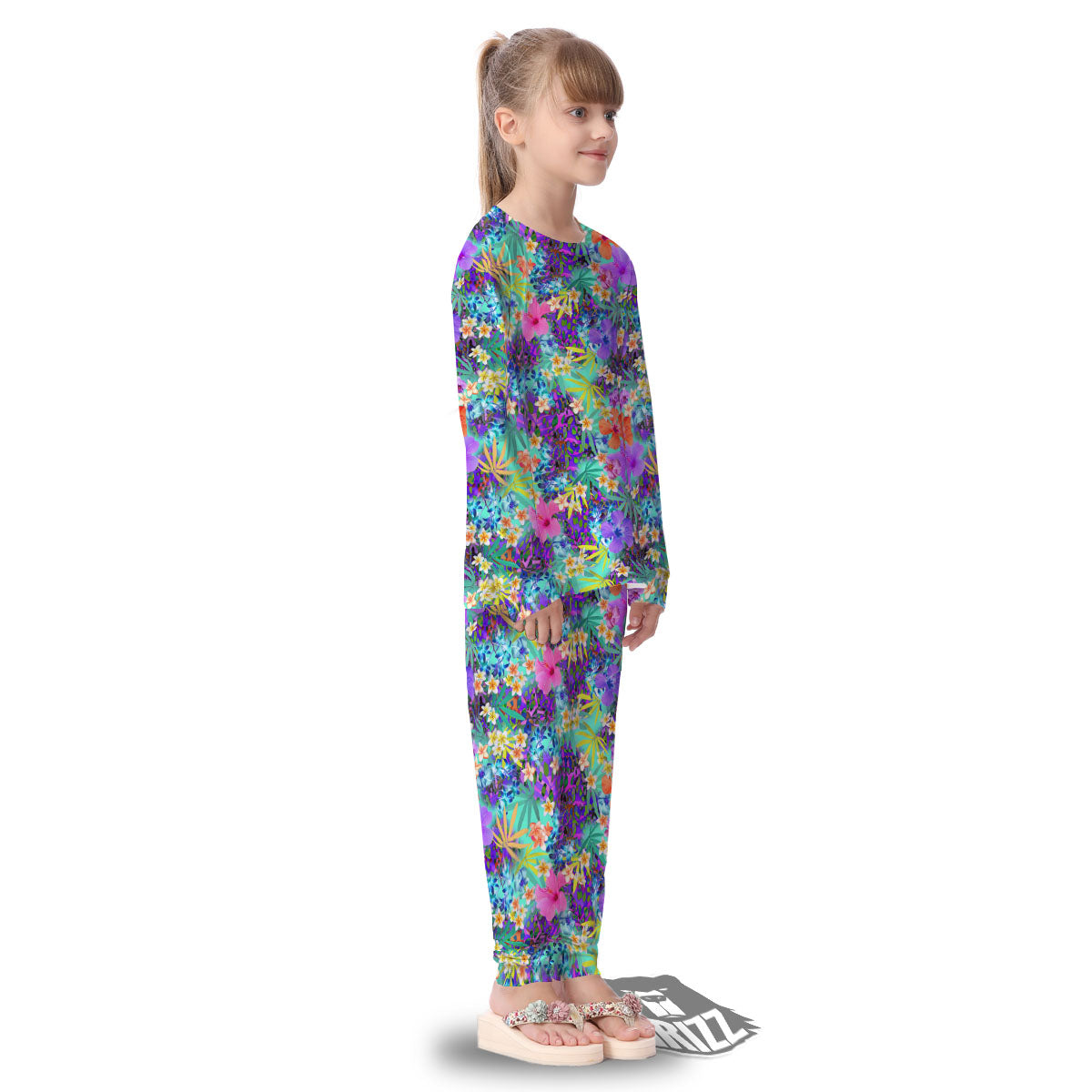 Tropical Neon Hibiscus Print Pattern Kid's Pajamas-grizzshop