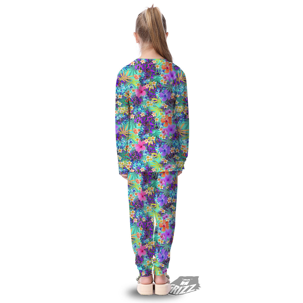 Tropical Neon Hibiscus Print Pattern Kid's Pajamas-grizzshop