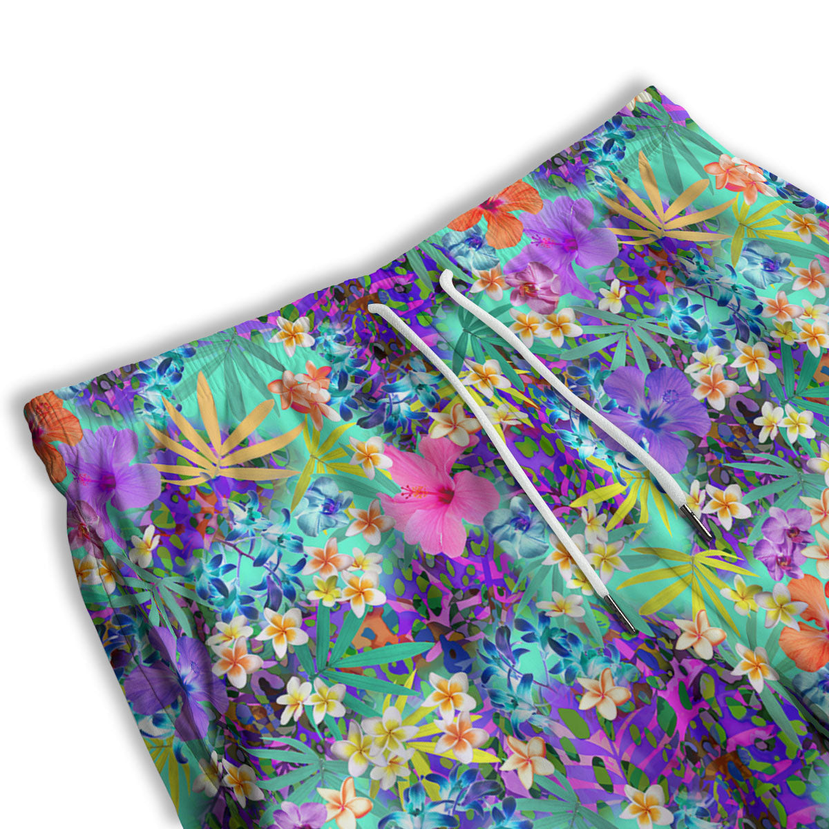 Tropical Neon Hibiscus Print Pattern Men's Athletic Shorts