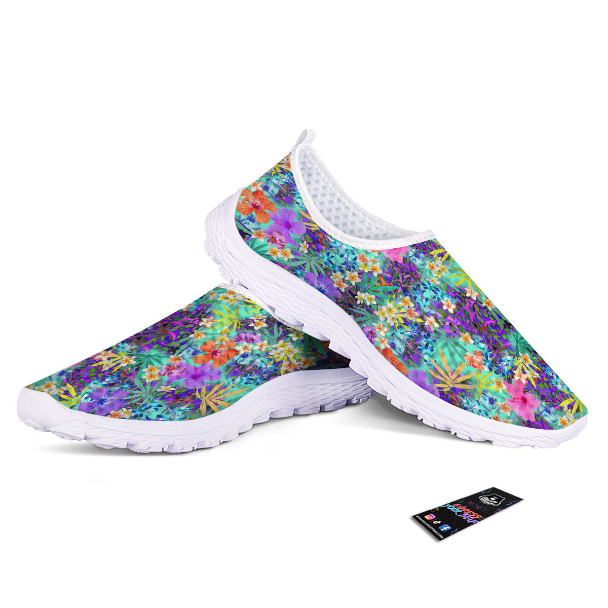 Tropical Neon Hibiscus Print Pattern Nurse Shoes-grizzshop