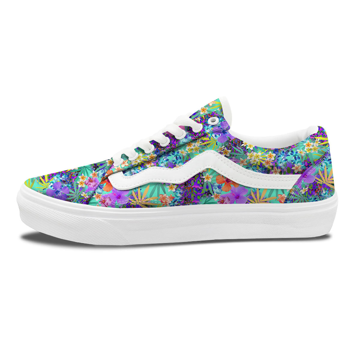 Tropical Neon Hibiscus Print Pattern Skate Shoes-grizzshop