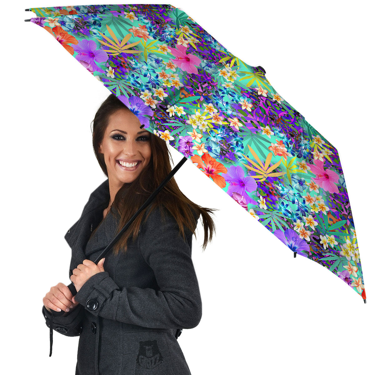 Tropical Neon Hibiscus Print Pattern Umbrella-grizzshop