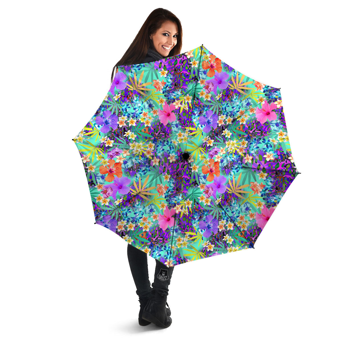 Tropical Neon Hibiscus Print Pattern Umbrella-grizzshop