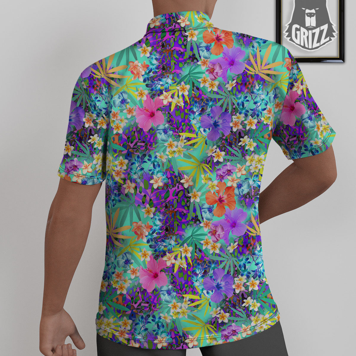 Tropical Neon Hibiscus Print Pattern Untucked Shirts-grizzshop