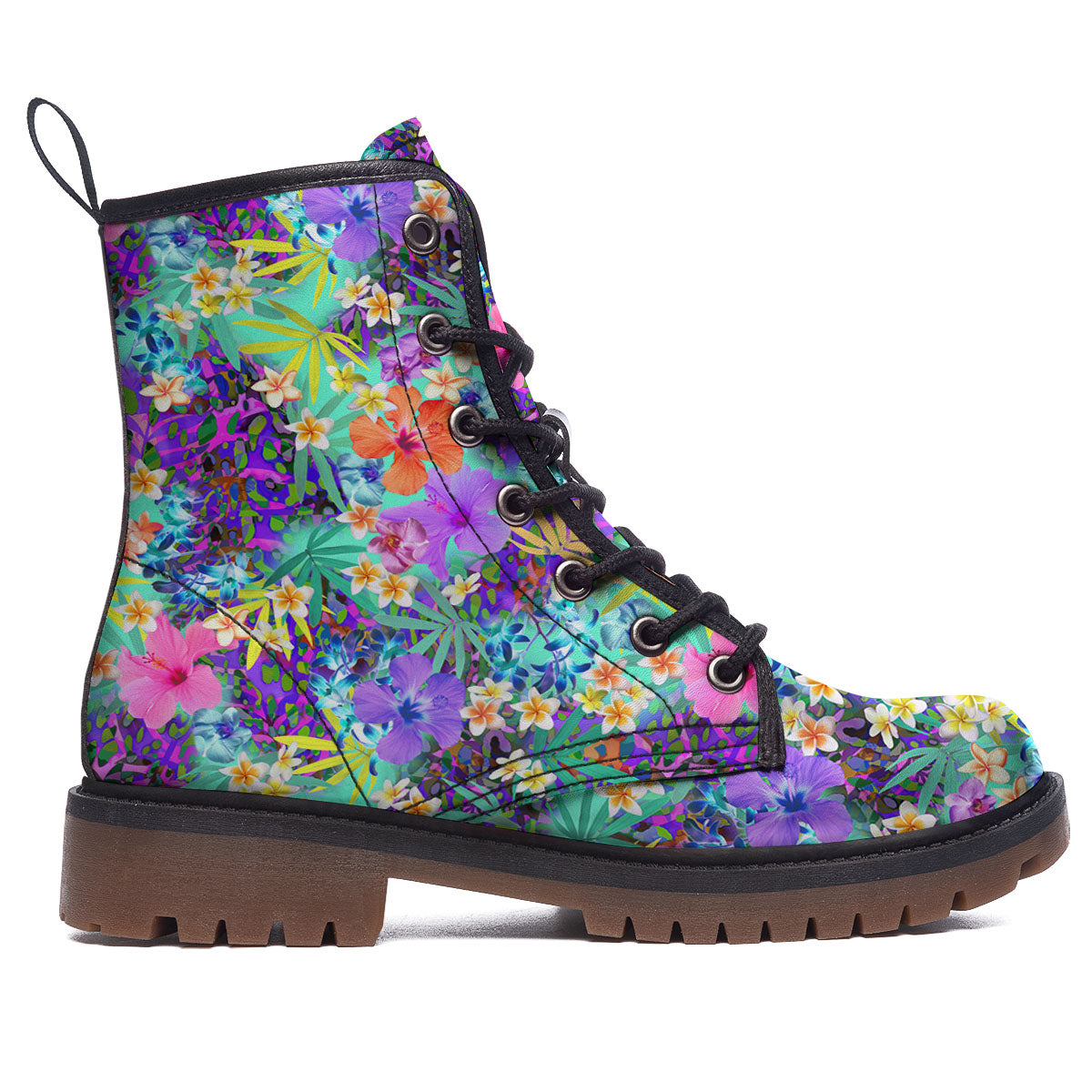 Tropical Neon Hibiscus Print Pattern Work Boots-grizzshop