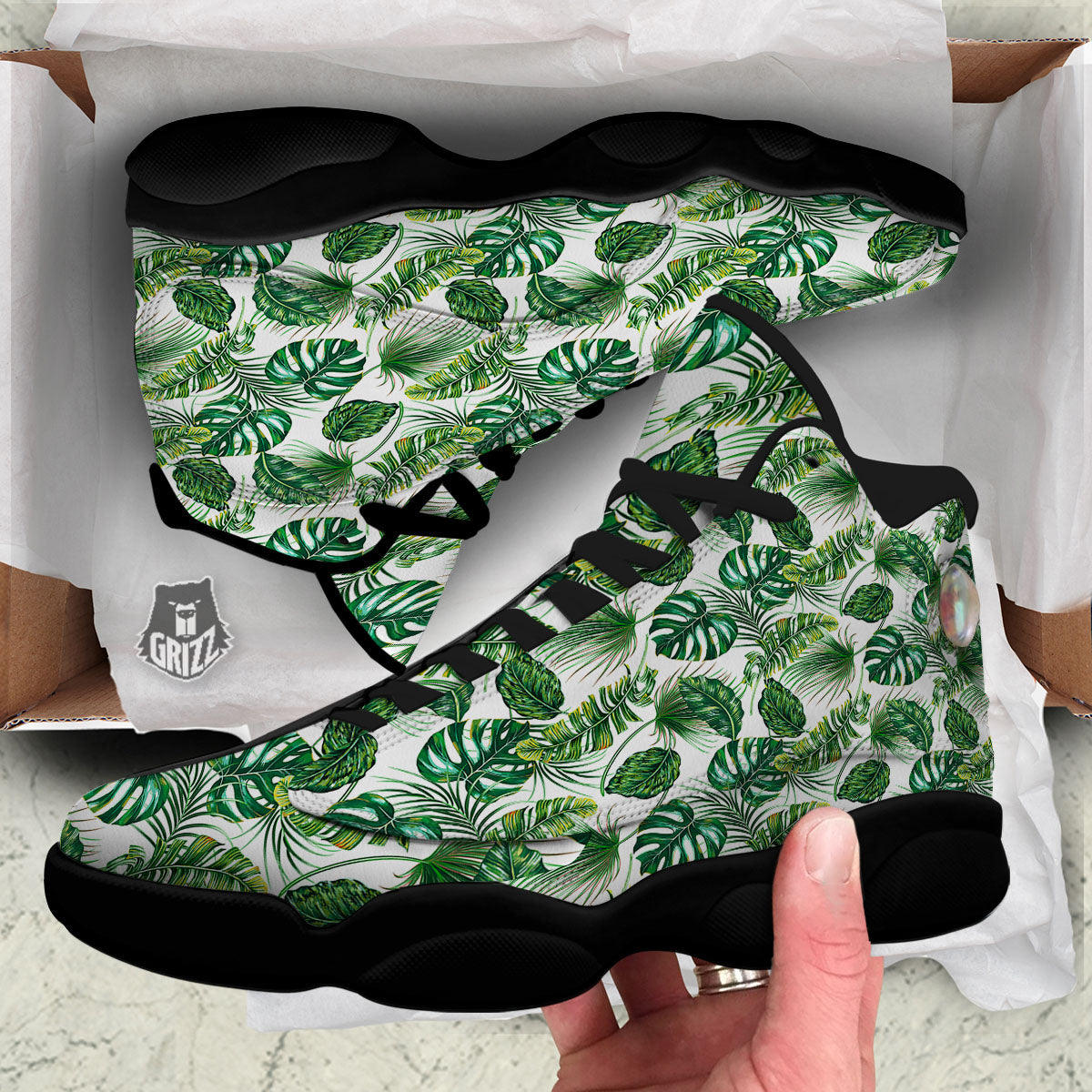 Tropical Palm Hawaiian Print Pattern Black Basketball Shoes-grizzshop