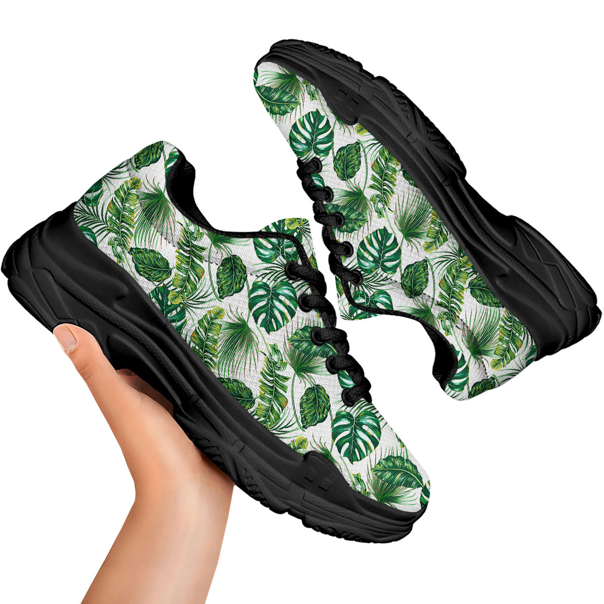 Tropical Palm Hawaiian Print Pattern Black Chunky Shoes-grizzshop