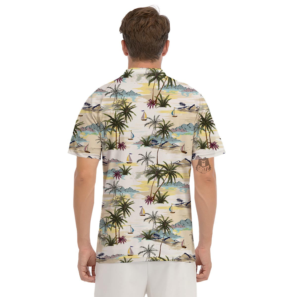 Tropical Palm Lead Island Print Men's Golf Shirts-grizzshop