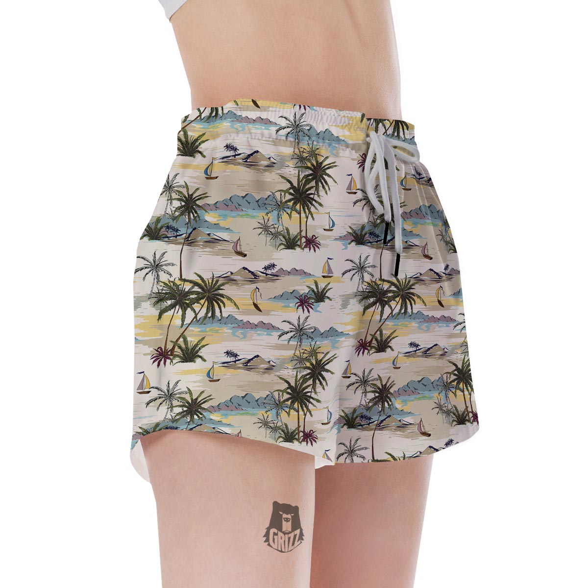 Tropical Palm Lead Island Print Women's Shorts-grizzshop