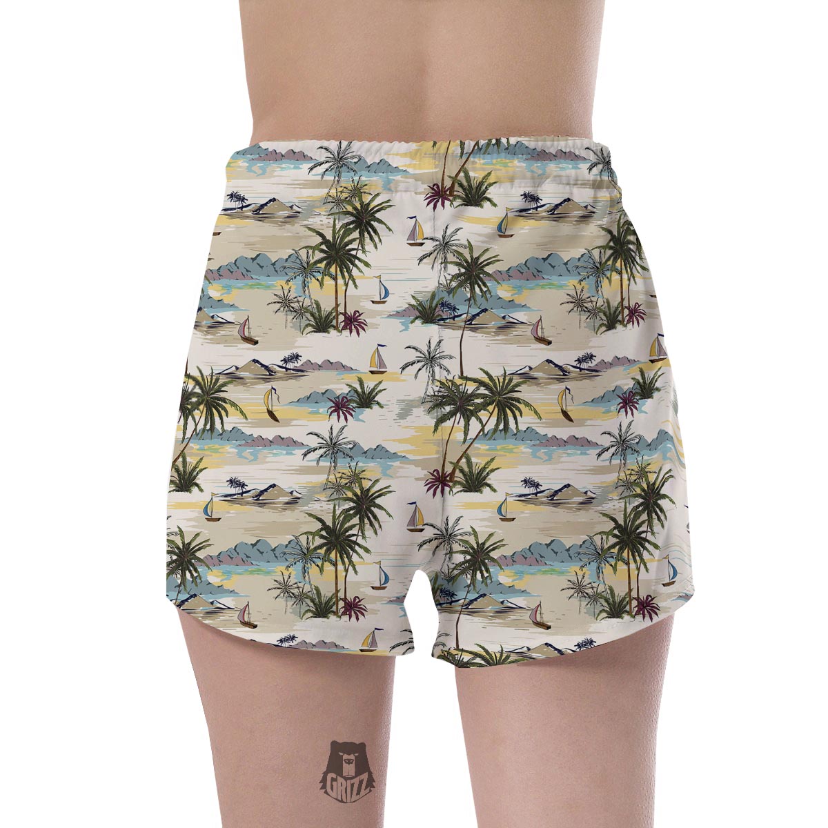 Tropical Palm Lead Island Print Women's Shorts-grizzshop