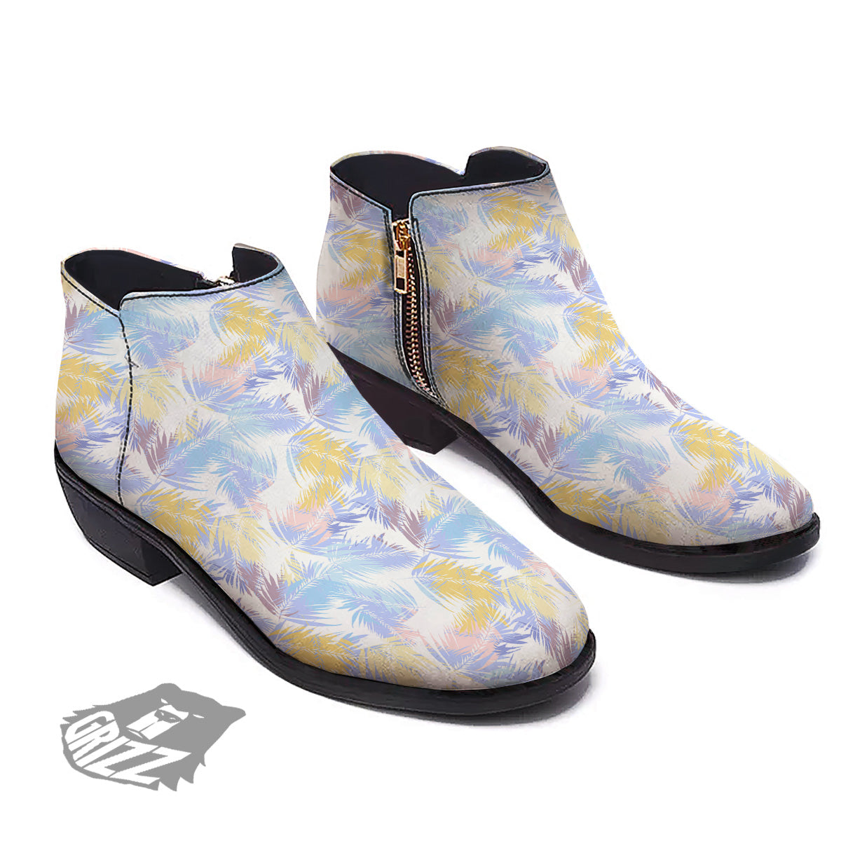 Tropical Palm Leaf Pastel Print Pattern Ankle Boots-grizzshop