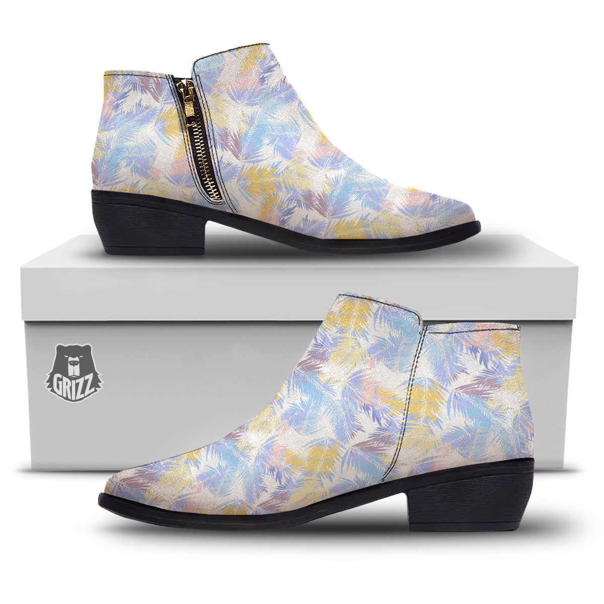 Tropical Palm Leaf Pastel Print Pattern Ankle Boots-grizzshop