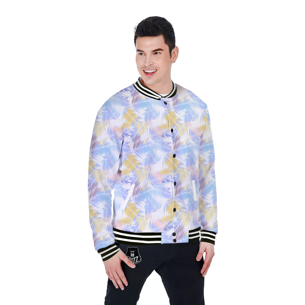 Tropical Palm Leaf Pastel Print Pattern Baseball Jacket-grizzshop