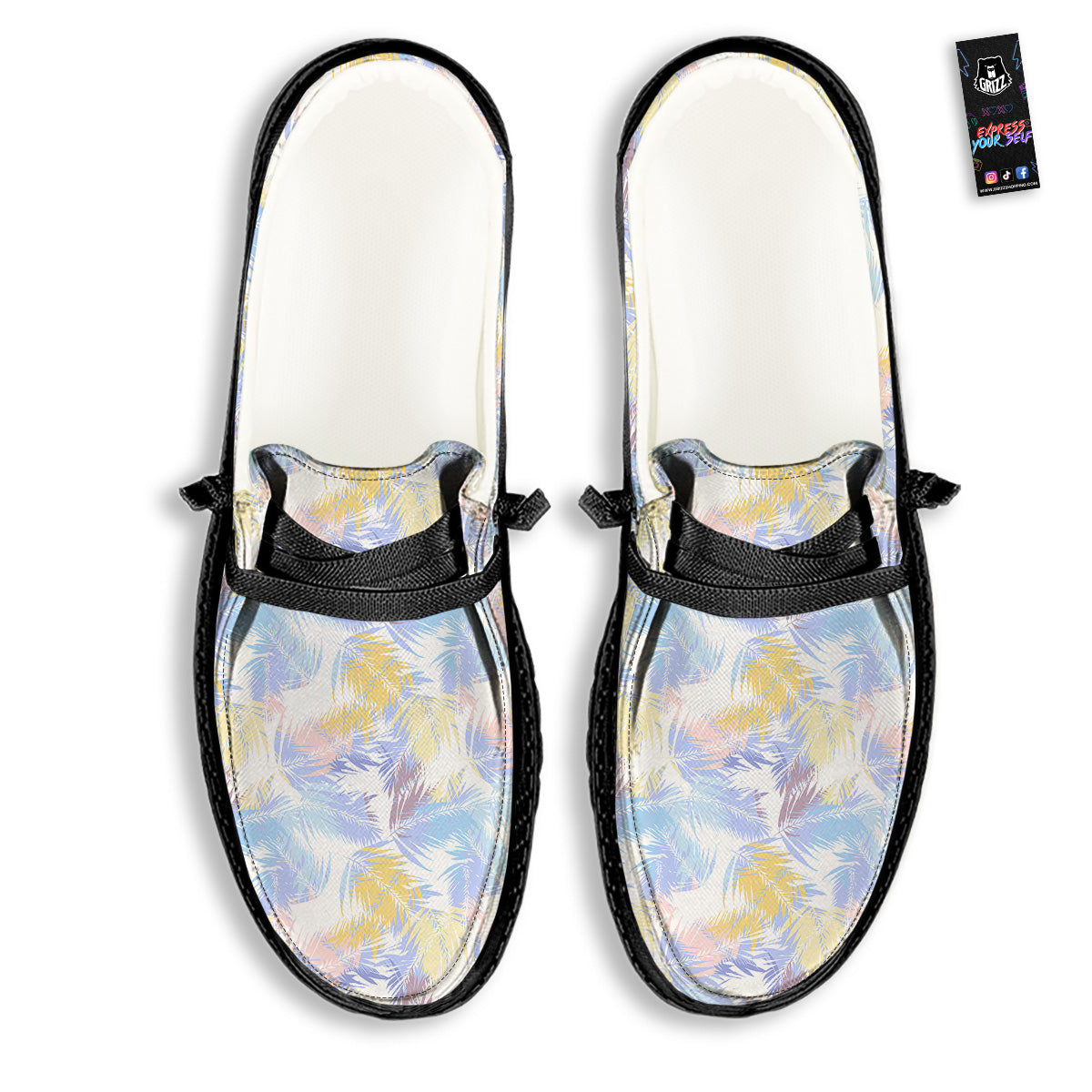 Tropical Palm Leaf Pastel Print Pattern Black Loafers-grizzshop