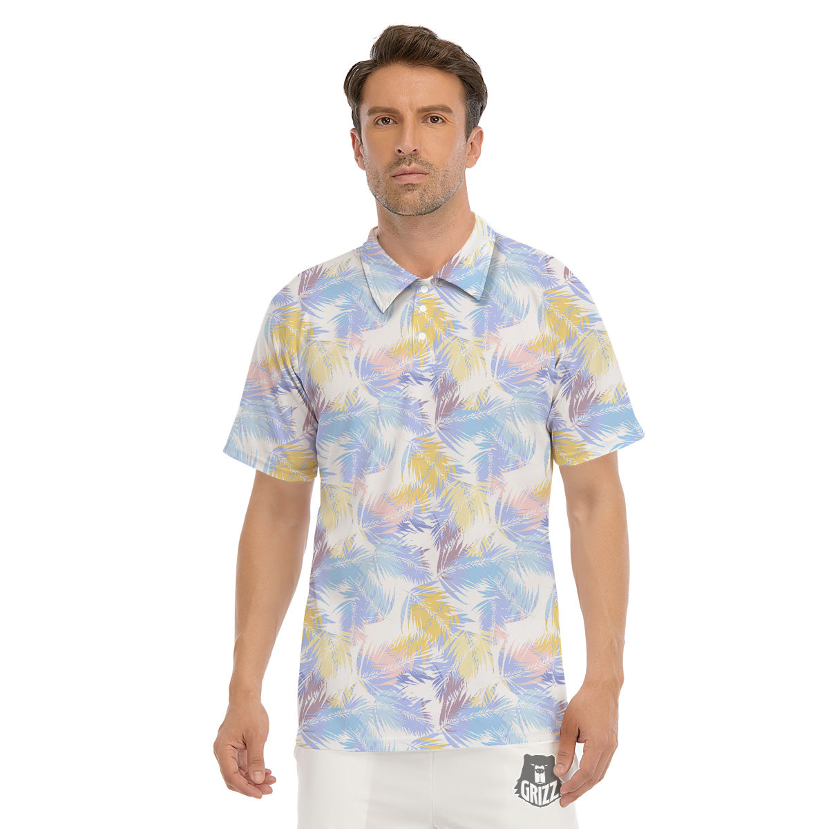 Tropical Palm Leaf Pastel Print Pattern Men's Golf Shirts-grizzshop