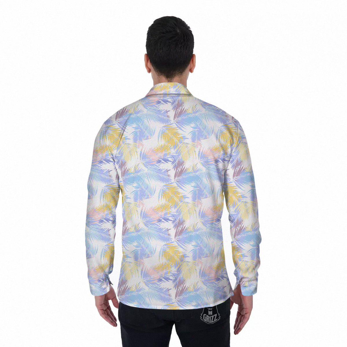 Tropical Palm Leaf Pastel Print Pattern Men's Long Sleeve Shirts-grizzshop
