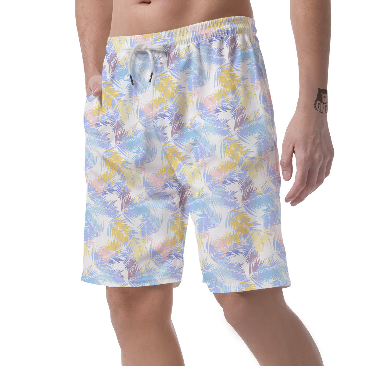 Tropical Palm Leaf Pastel Print Pattern Men's Shorts-grizzshop