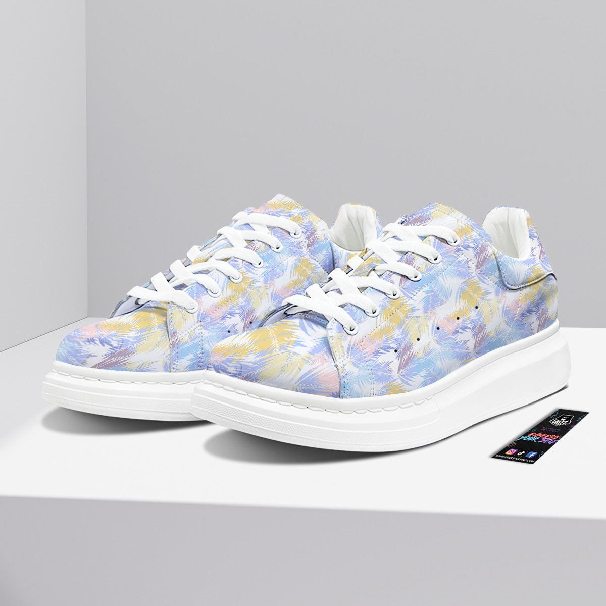 Tropical Palm Leaf Pastel Print Pattern Platform Shoes-grizzshop
