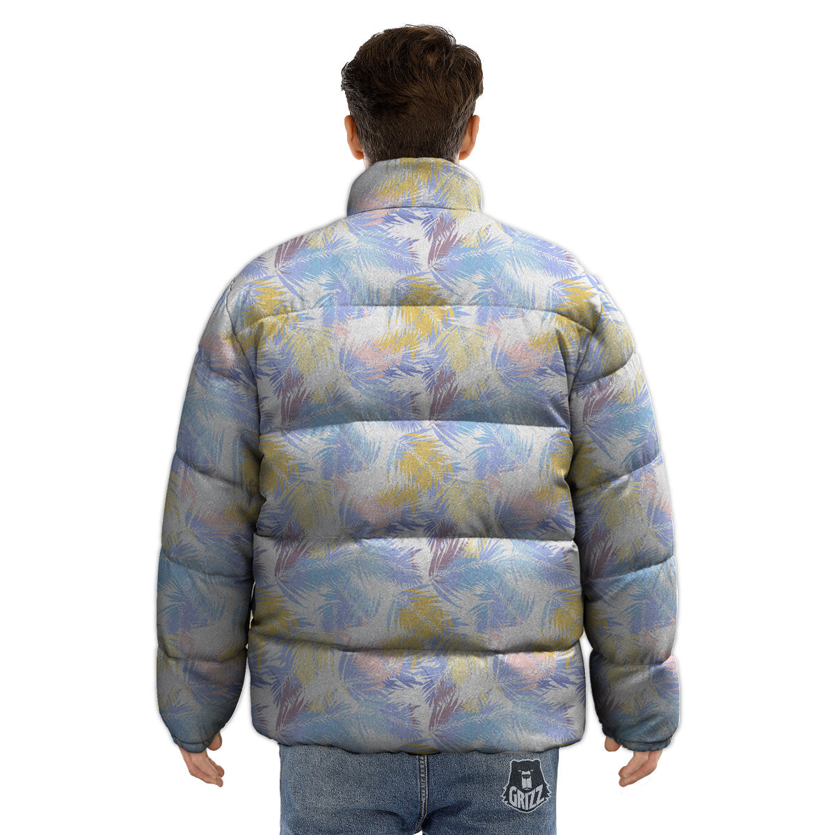 Tropical Palm Leaf Pastel Print Pattern Puffer Jacket-grizzshop