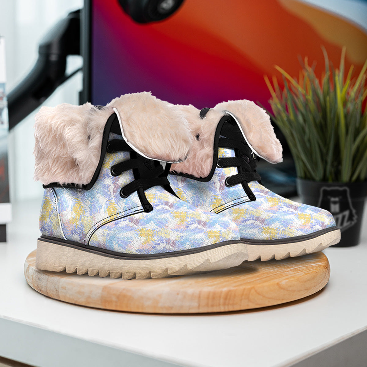 Tropical Palm Leaf Pastel Print Pattern Snow Boots-grizzshop