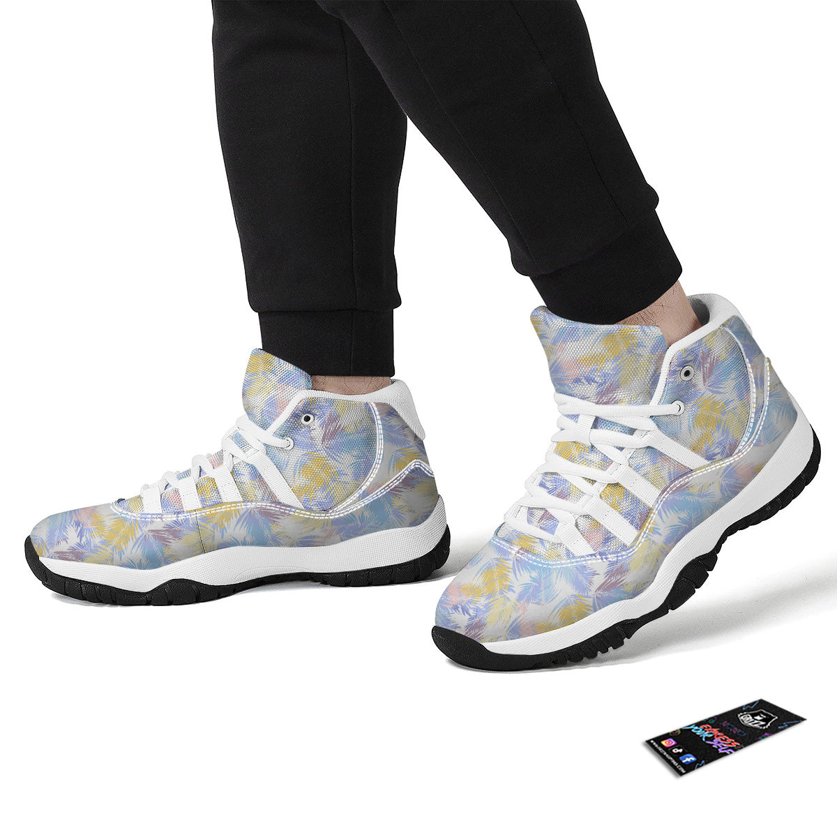 Tropical Palm Leaf Pastel Print Pattern White Bball Shoes-grizzshop