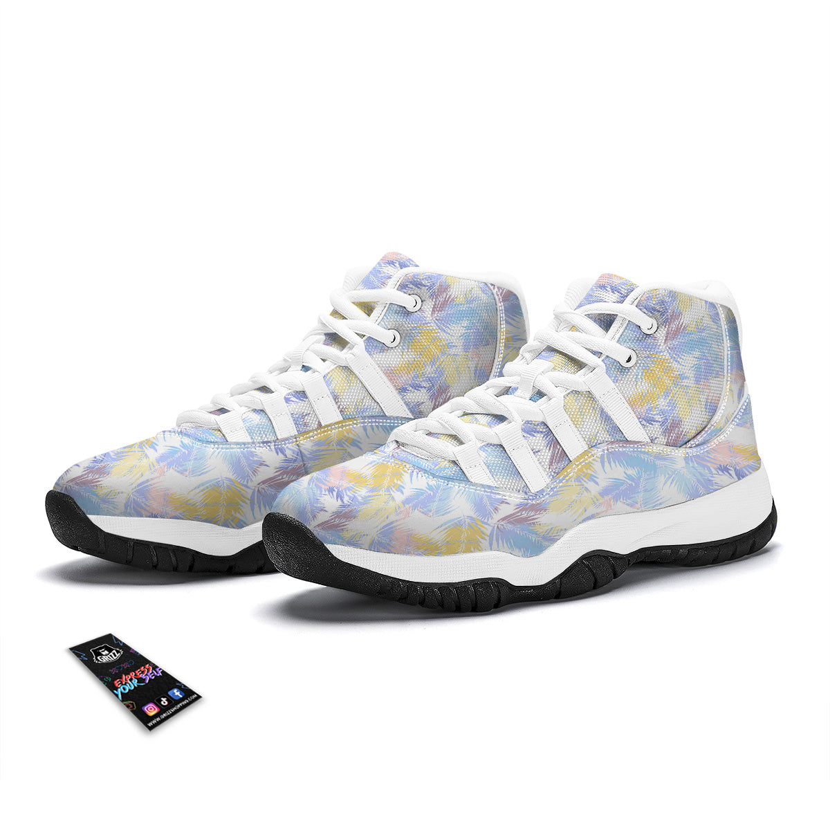 Tropical Palm Leaf Pastel Print Pattern White Bball Shoes-grizzshop
