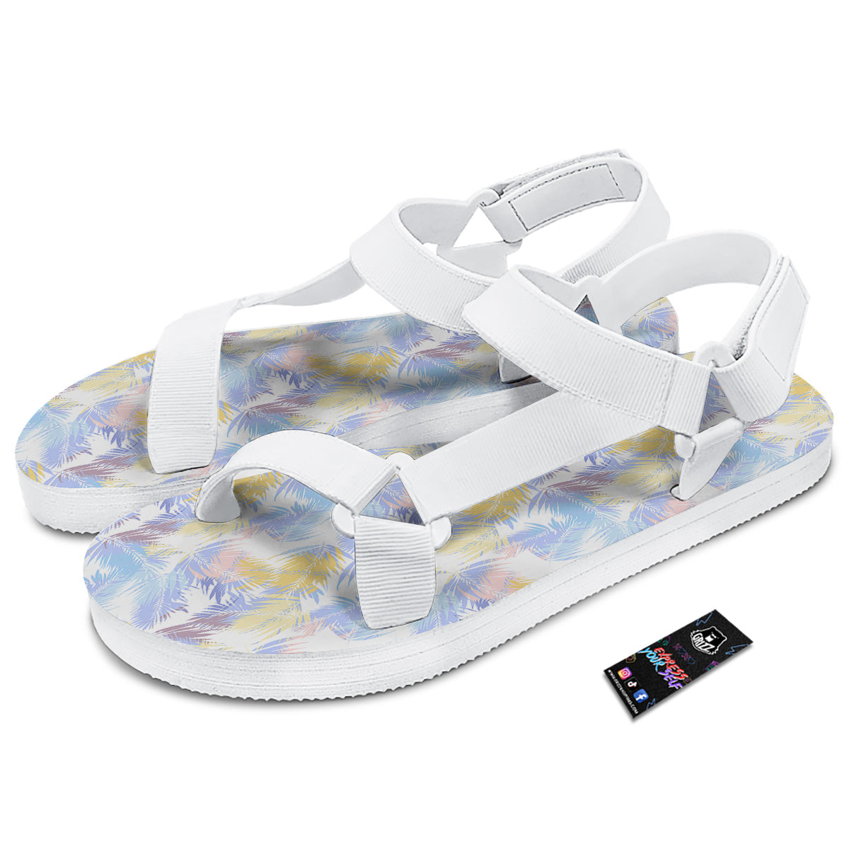 Tropical Palm Leaf Pastel Print Pattern White Open Toe Sandals-grizzshop
