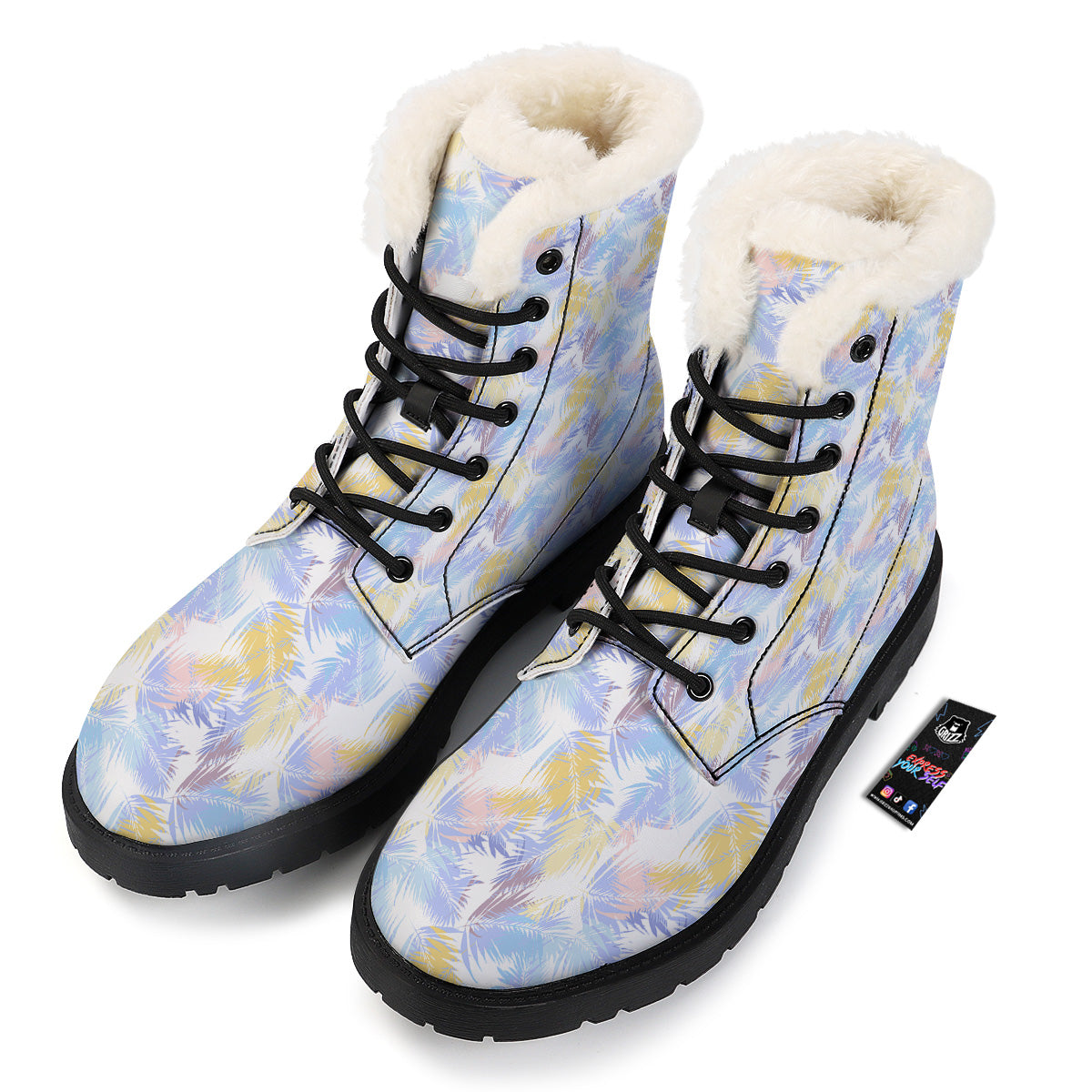 Tropical Palm Leaf Pastel Print Pattern Winter Boots-grizzshop
