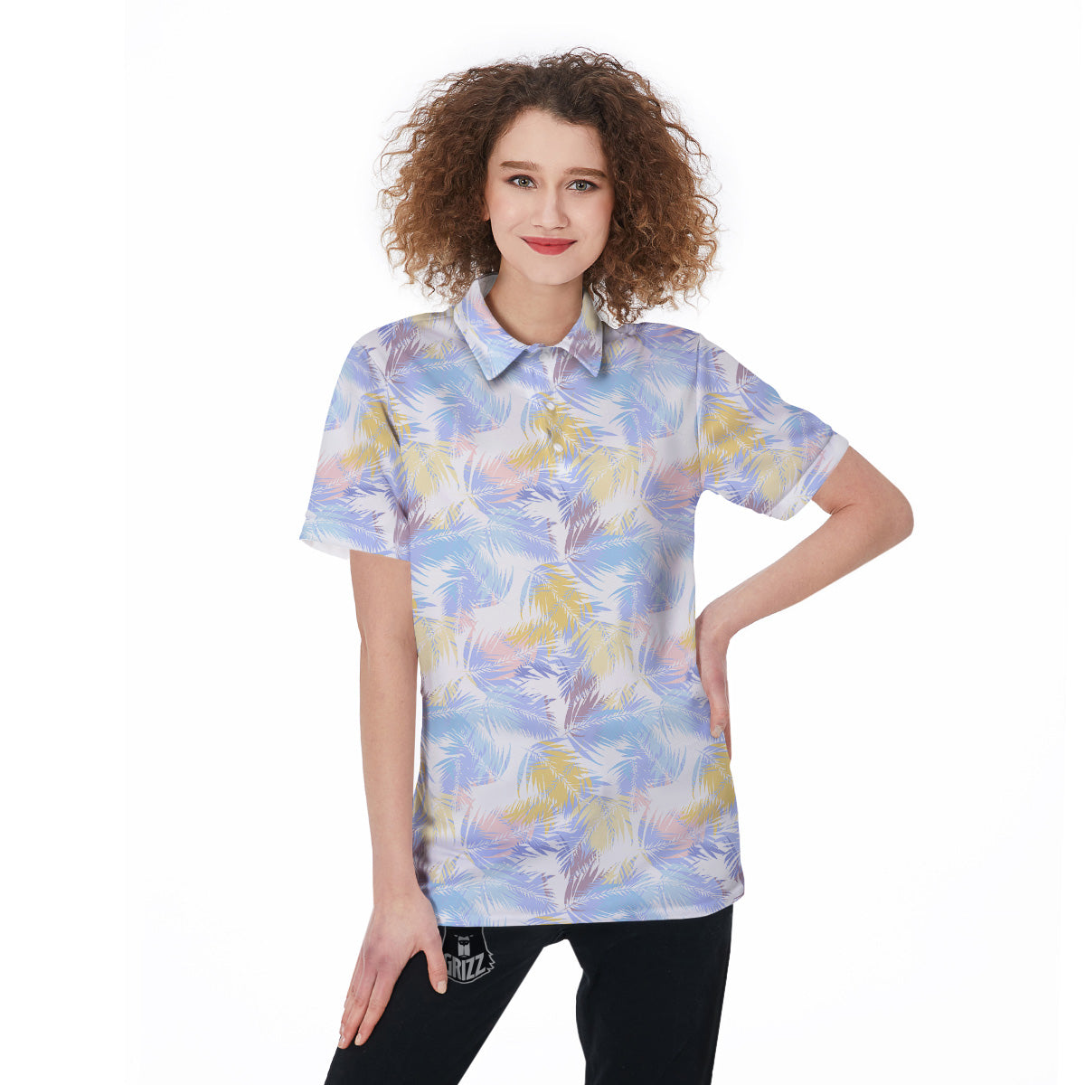 Tropical Palm Leaf Pastel Print Pattern Women's Golf Shirts-grizzshop