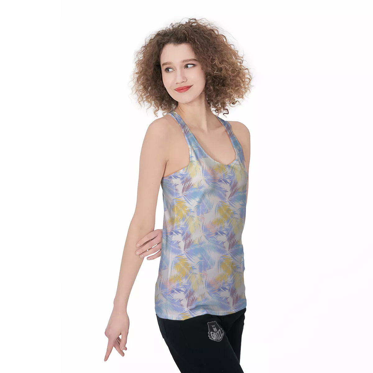 Tropical Palm Leaf Pastel Print Pattern Women's Racerback Tank Top-grizzshop