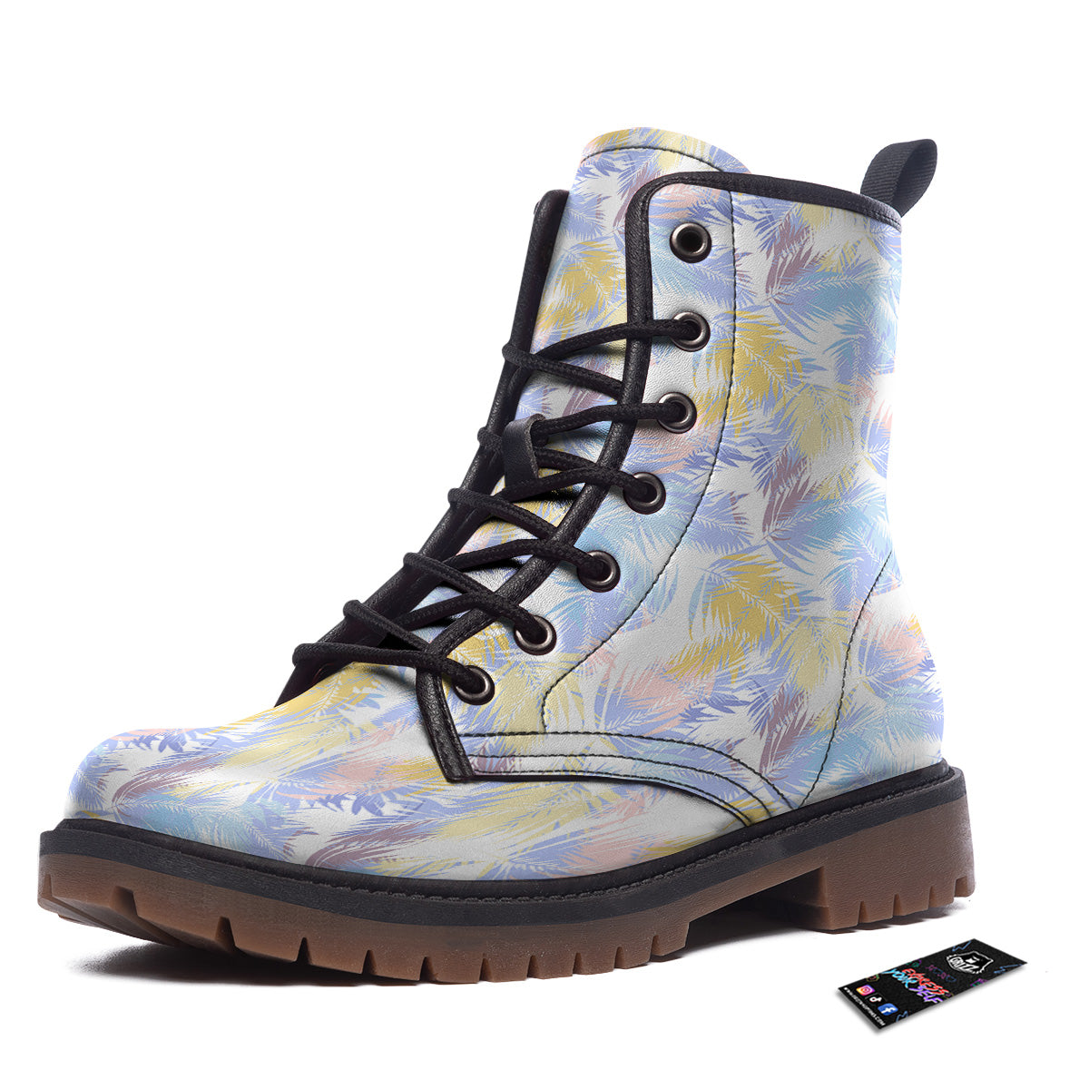 Tropical Palm Leaf Pastel Print Pattern Work Boots-grizzshop