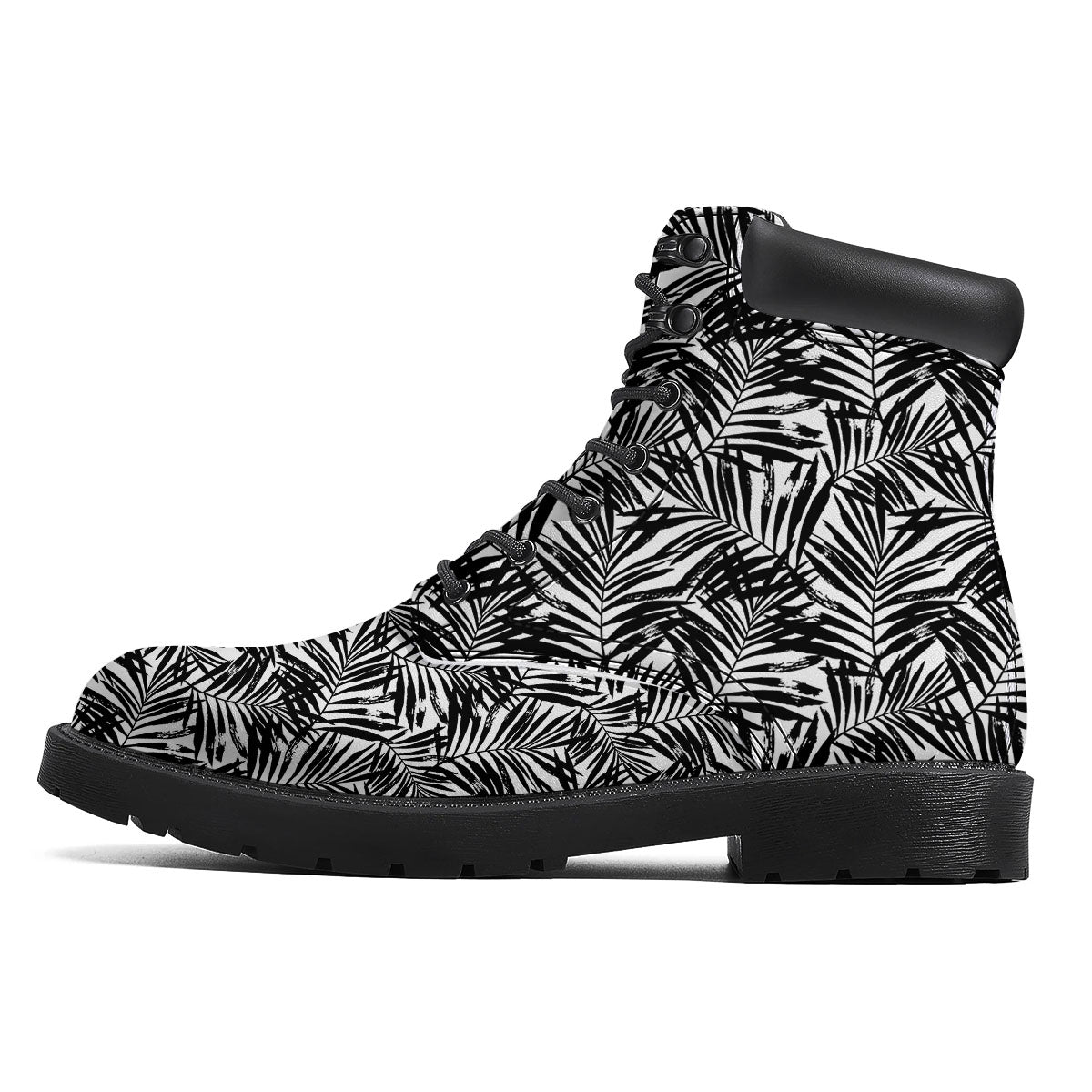 Tropical Palm Leaf White And Black Print Boots-grizzshop