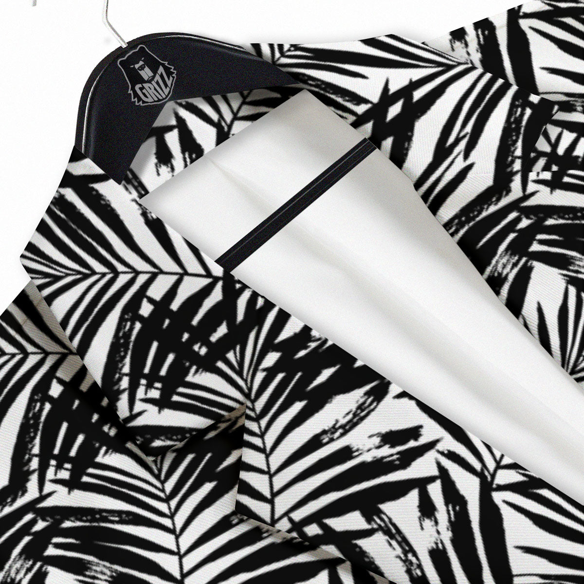 Tropical Palm Leaf White And Black Print Men's Sport Coat-grizzshop