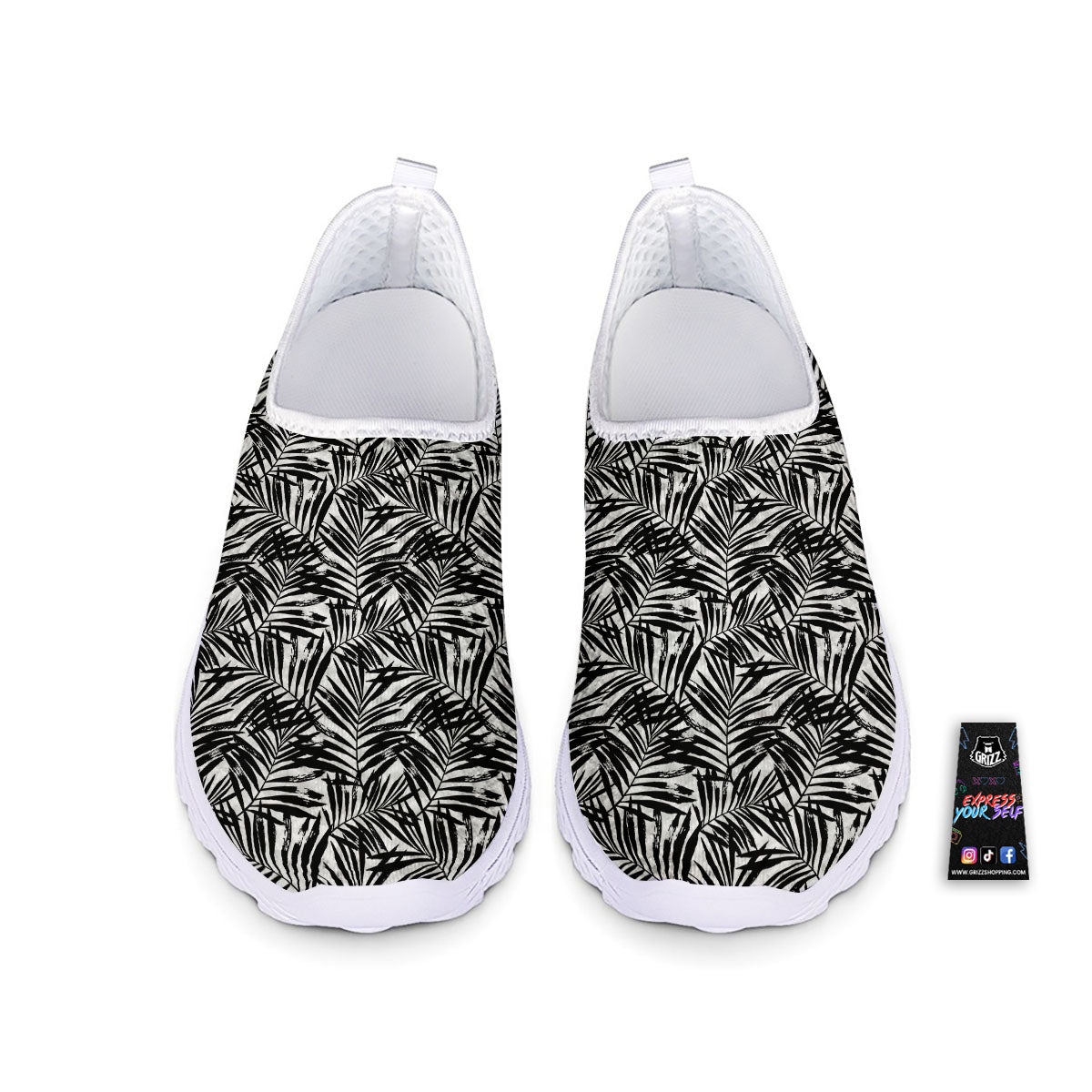 Tropical Palm Leaf White And Black Print Nurse Shoes-grizzshop