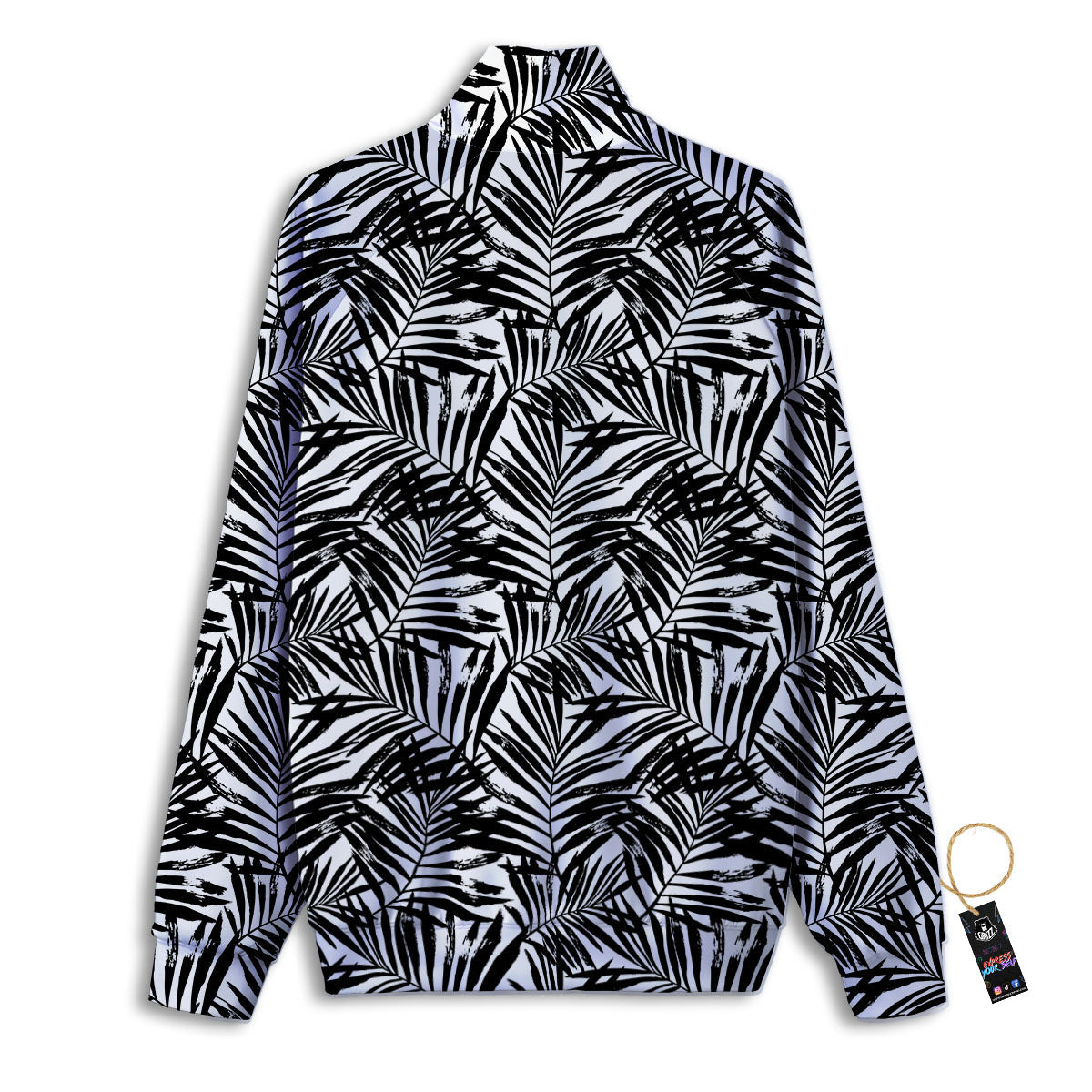 Tropical Palm Leaf White And Black Print Track Jacket-grizzshop