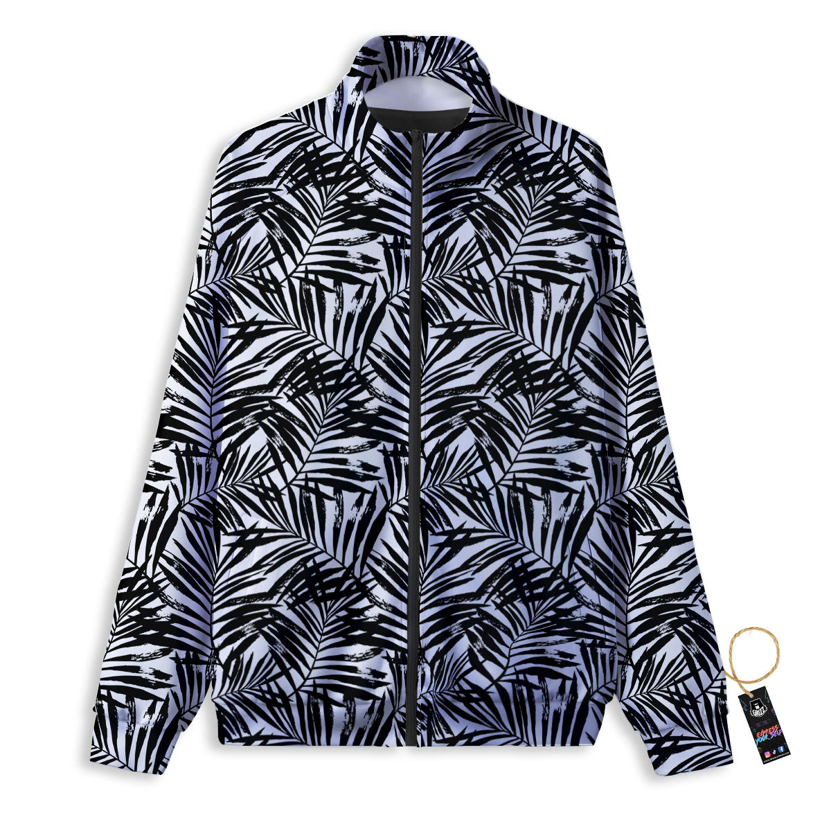 Tropical Palm Leaf White And Black Print Track Jacket-grizzshop