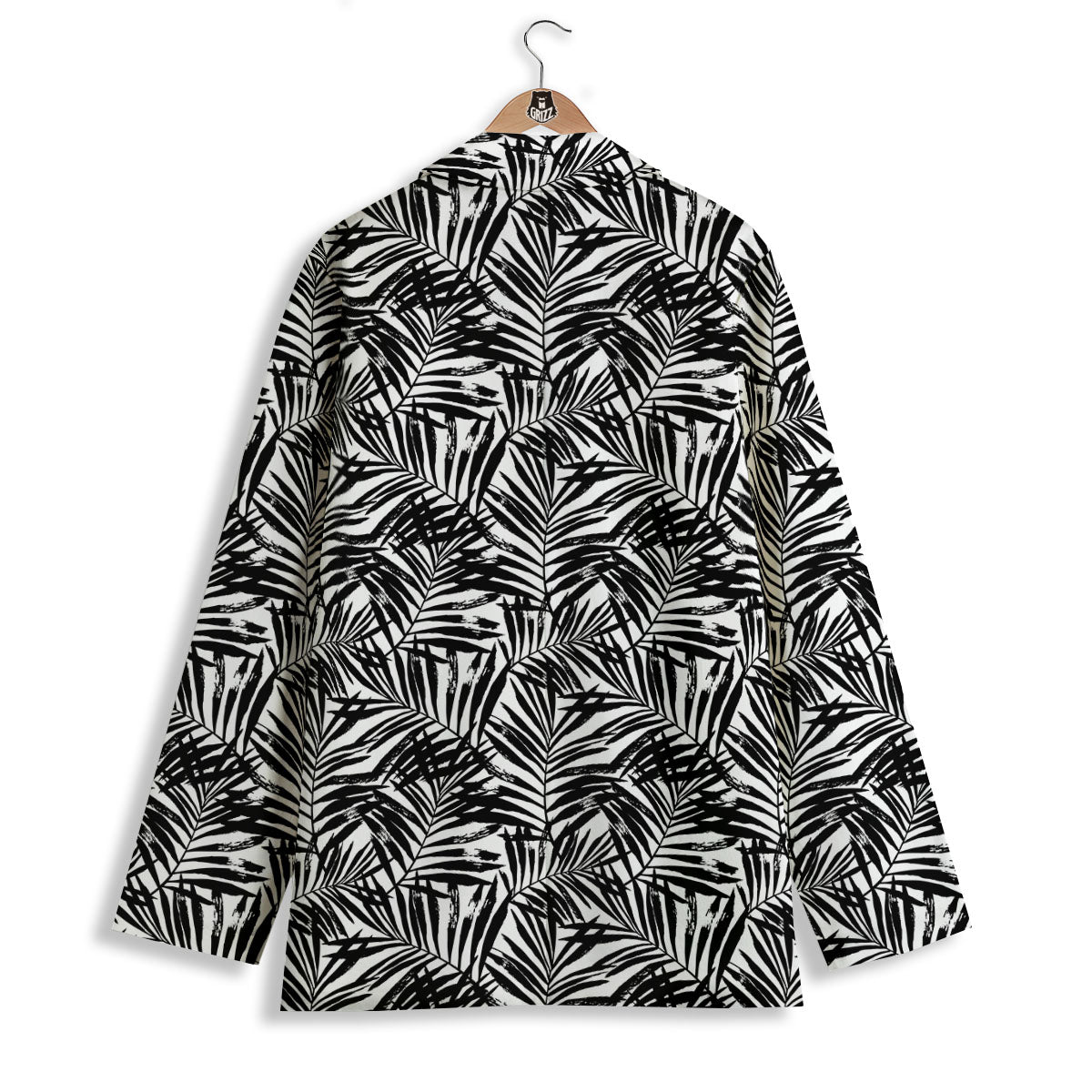 Tropical Palm Leaf White And Black Print Women's Blazer-grizzshop