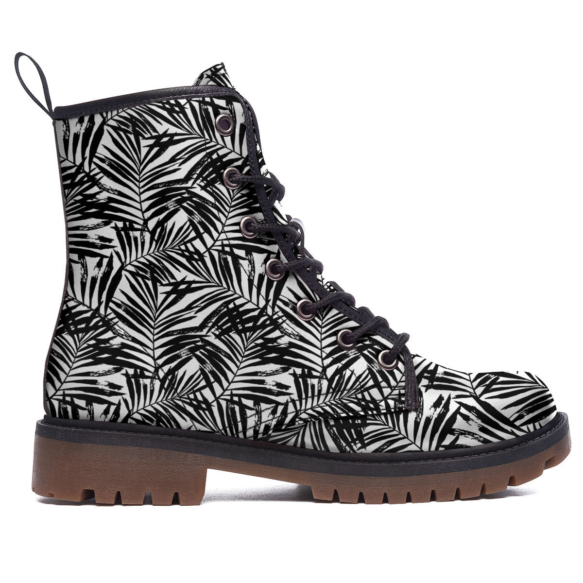 Tropical Palm Leaf White And Black Print Work Boots-grizzshop