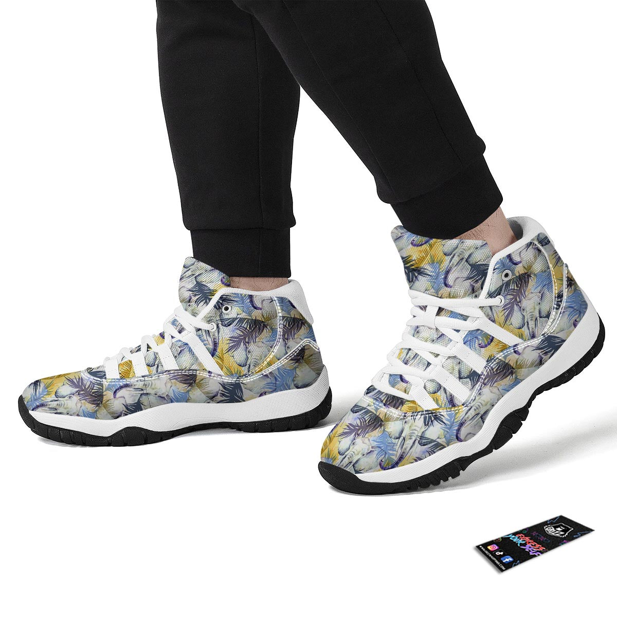 Tropical Palm Leave Elephant Print White Bball Shoes-grizzshop