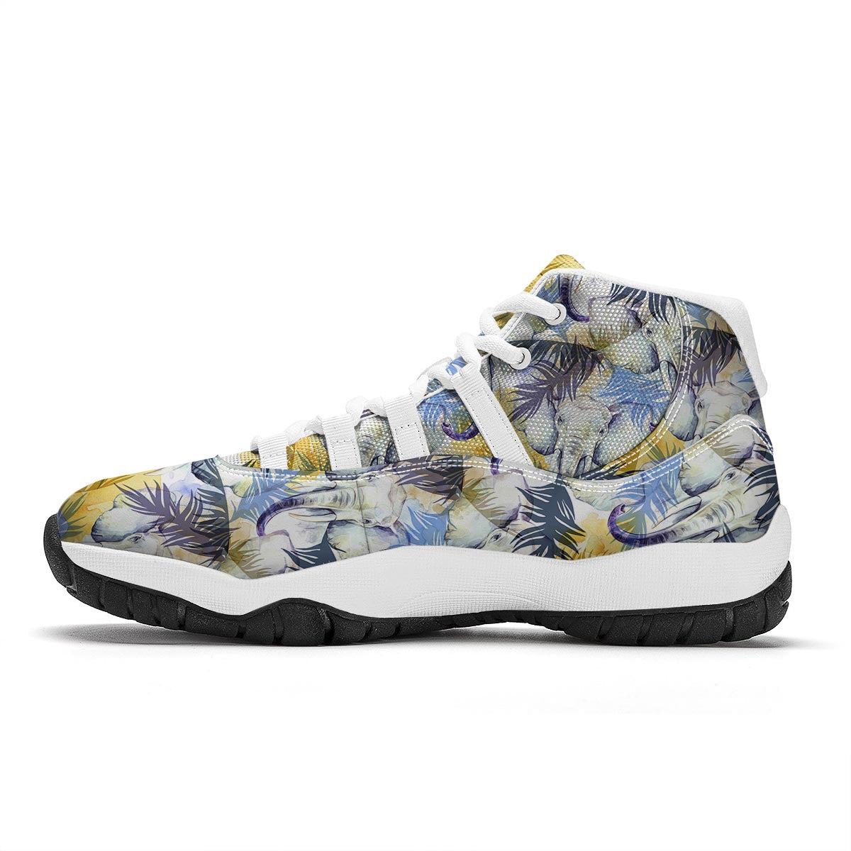 Tropical Palm Leave Elephant Print White Bball Shoes-grizzshop