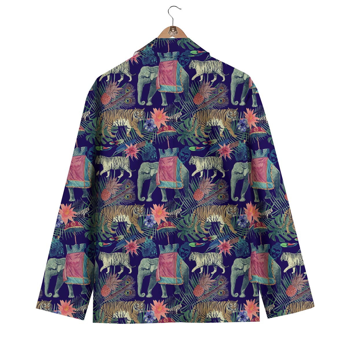 Tropical Palm Leave Peacock Tiger Elephant Men's Blazer-grizzshop