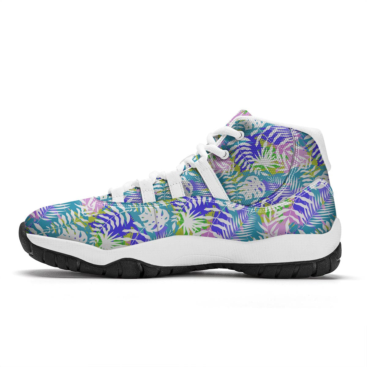 Tropical Palm Leaves Hawaiian Pattern Print White Bball Shoes-grizzshop