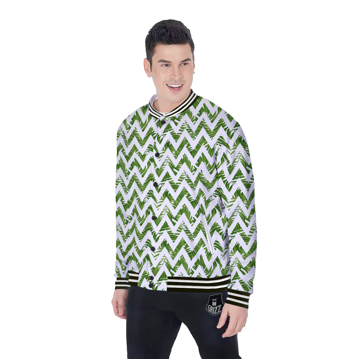 Tropical Palm Leaves Tropical Zigzag Print Pattern Baseball Jacket-grizzshop