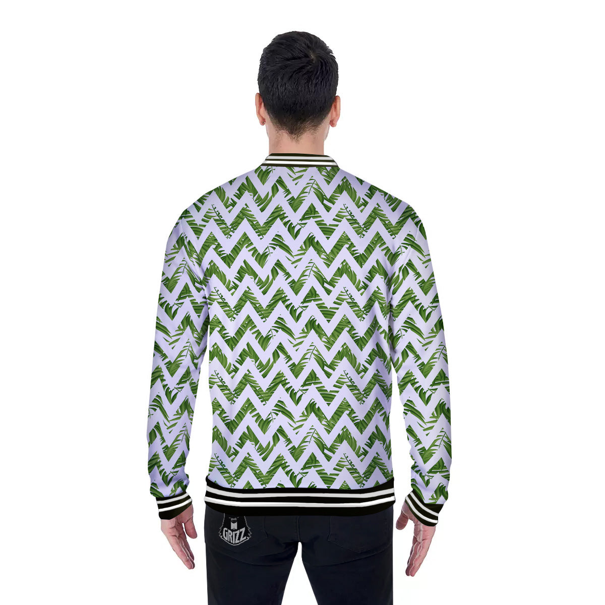 Tropical Palm Leaves Tropical Zigzag Print Pattern Baseball Jacket-grizzshop